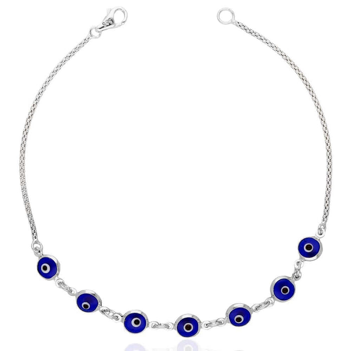 14K White Gold Bezel Evil Eye Popcorn Bracelet 7"