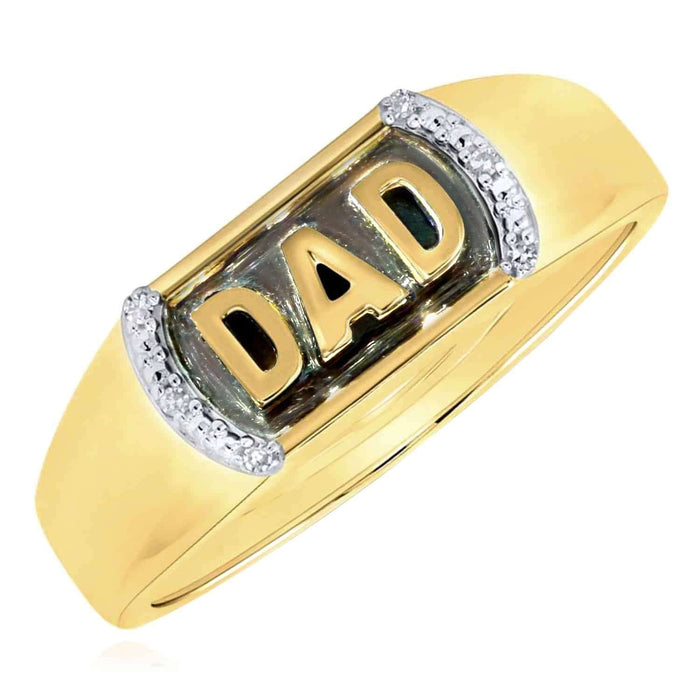 0.02CTW Natural Diamond 10K Yellow Gold DAD Signet Ring - WJD Exclusives