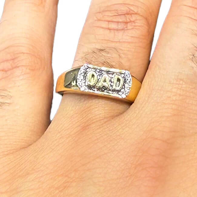 0.02CTW Natural Diamond 10K Yellow Gold DAD Signet Ring - WJD Exclusives