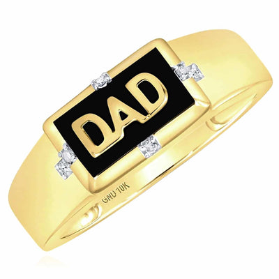 0.03CTW Natural Diamond 10K Yellow Gold DAD Signet Ring - WJD Exclusives