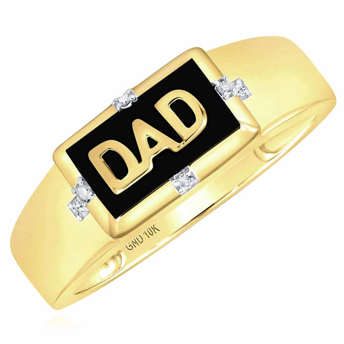 0.03CTW Natural Diamond 10K Yellow Gold DAD Signet Ring - WJD Exclusives