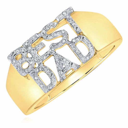 0.11CTW Real Diamond 10K Yellow Gold BEST DAD Signet Ring