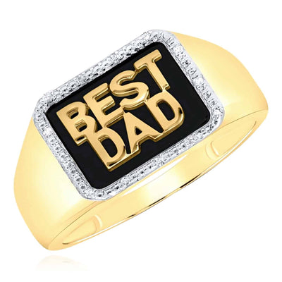 .04CTW Natural Diamond 10K Yellow Gold BEST DAD Signet Ring - WJD Exclusives