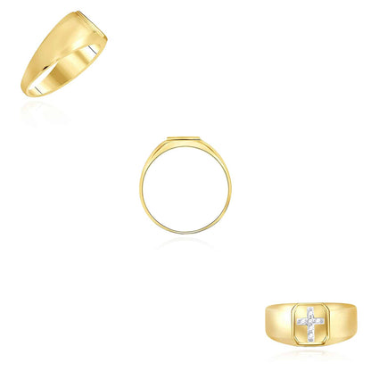 0.06CTW Real Diamond 10K Yellow Gold Cross Signet Ring