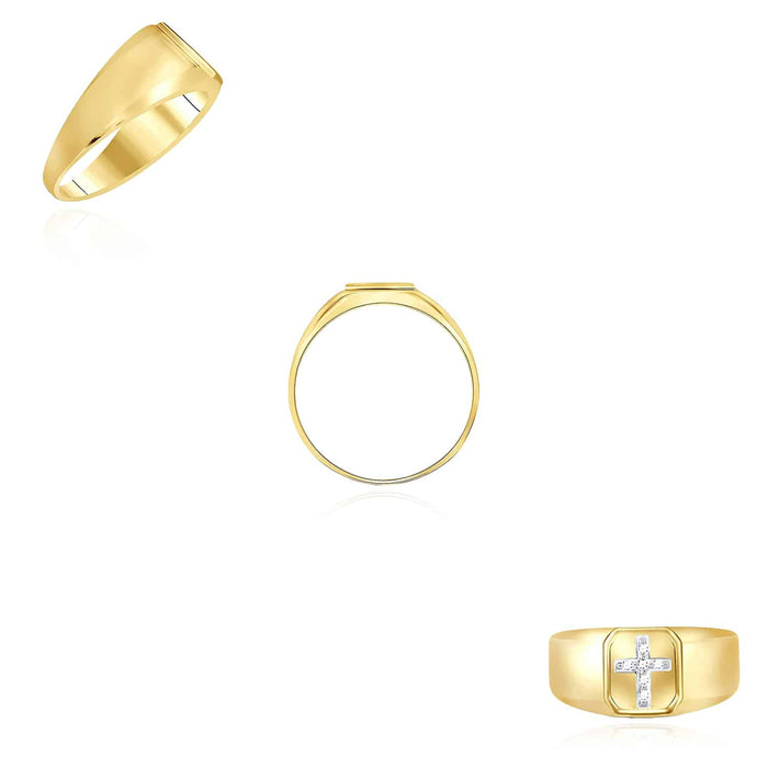 0.06CTW Natural Diamond 10K Yellow Gold Cross Signet Ring - WJD Exclusives