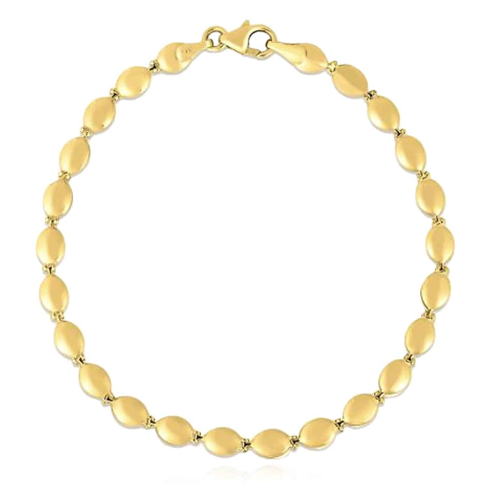 14K Yellow Gold 4mm Pebble Ball Bead Bracelet (Solid Links) 7" - WJD Exclusives