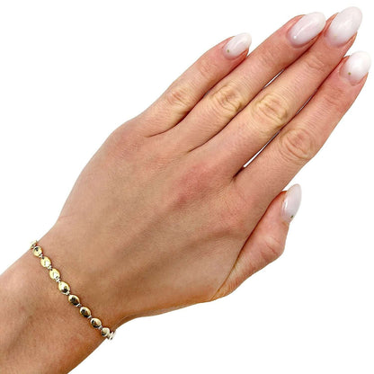 14K Real Gold Yellow 4mm Pebble Ball Bead Bracelet 7"