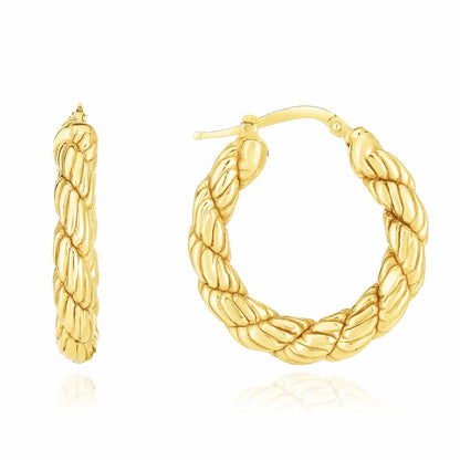 14K Real Gold Twisted Rope Hoop Earrings 29mm