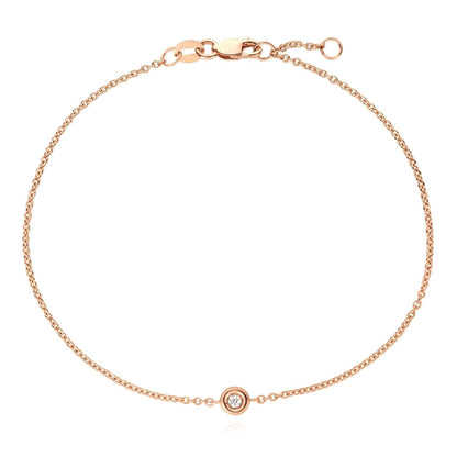 Real Diamond 14K Real Gold White Rose Solitaire Cable Bracelet 6.5-7" Adjus