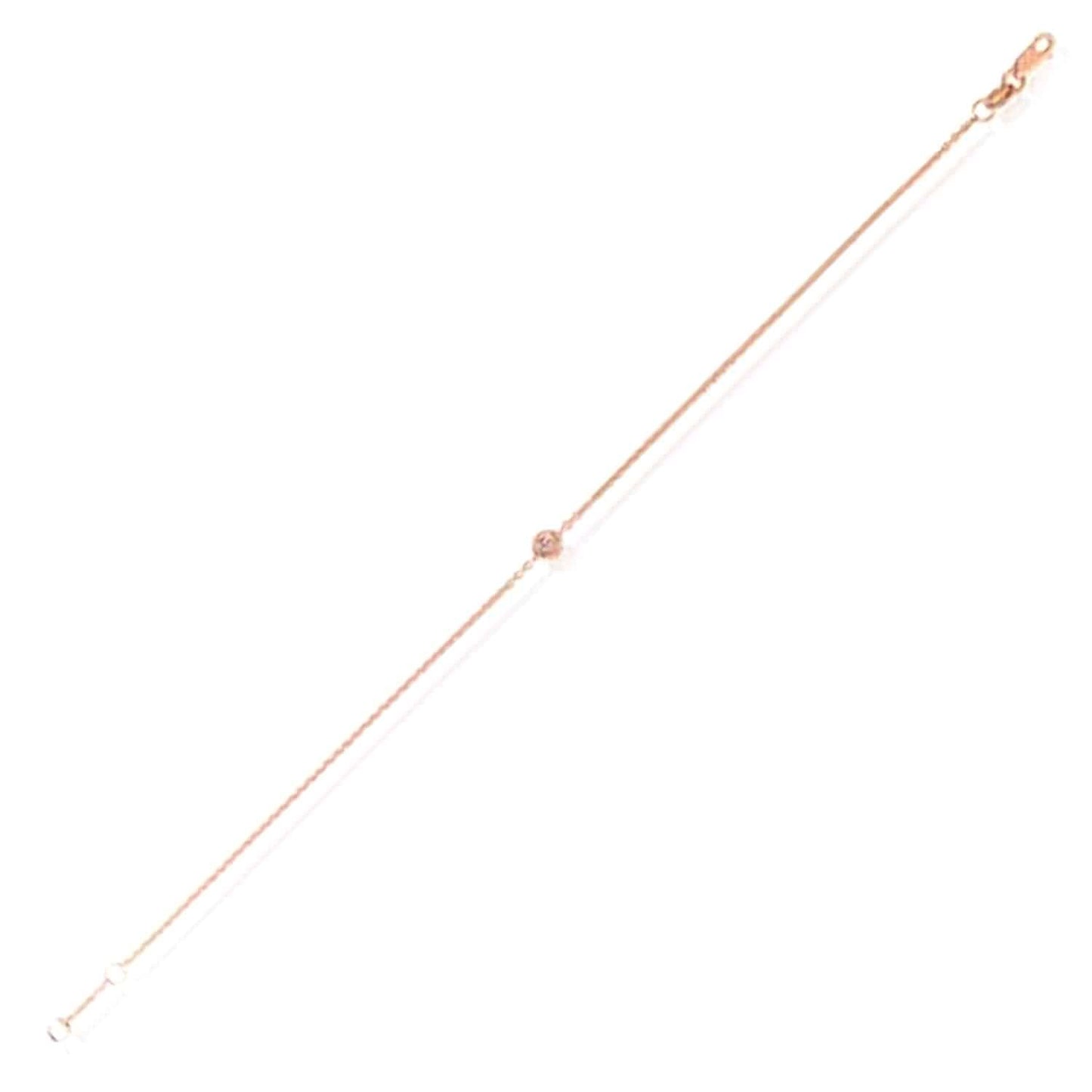 Real Diamond 14K Real Gold White Rose Solitaire Cable Bracelet 6.5-7" Adjus