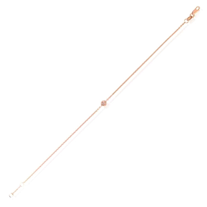 Natural Diamond 14K Yellow White Rose Gold Solitaire Cable Bracelet (Solid Links) 6.5" - 7" Adjustable - WJD Exclusives