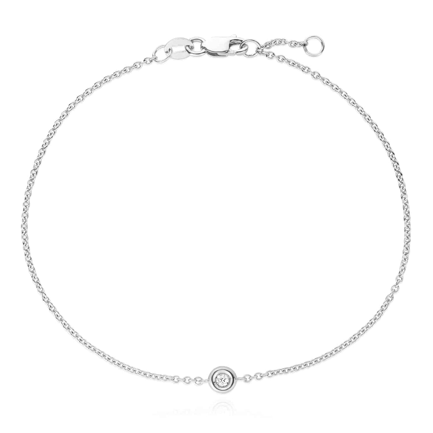 Real Diamond 14K Real Gold White Rose Solitaire Cable Bracelet 6.5-7" Adjus