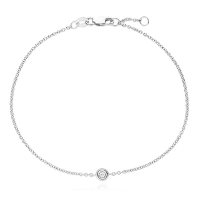 Natural Diamond 14K Yellow White Rose Gold Solitaire Cable Bracelet (Solid Links) 6.5" - 7" Adjustable - WJD Exclusives
