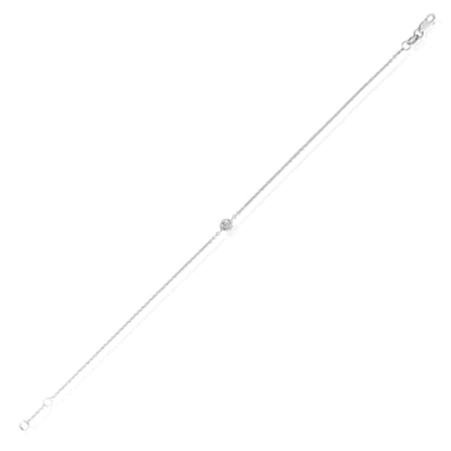 Real Diamond 14K Real Gold White Rose Solitaire Cable Bracelet 6.5-7" Adjus