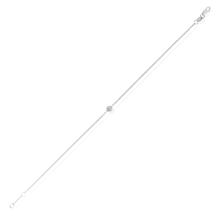 Natural Diamond 14K Yellow White Rose Gold Solitaire Cable Bracelet (Solid Links) 6.5" - 7" Adjustable - WJD Exclusives