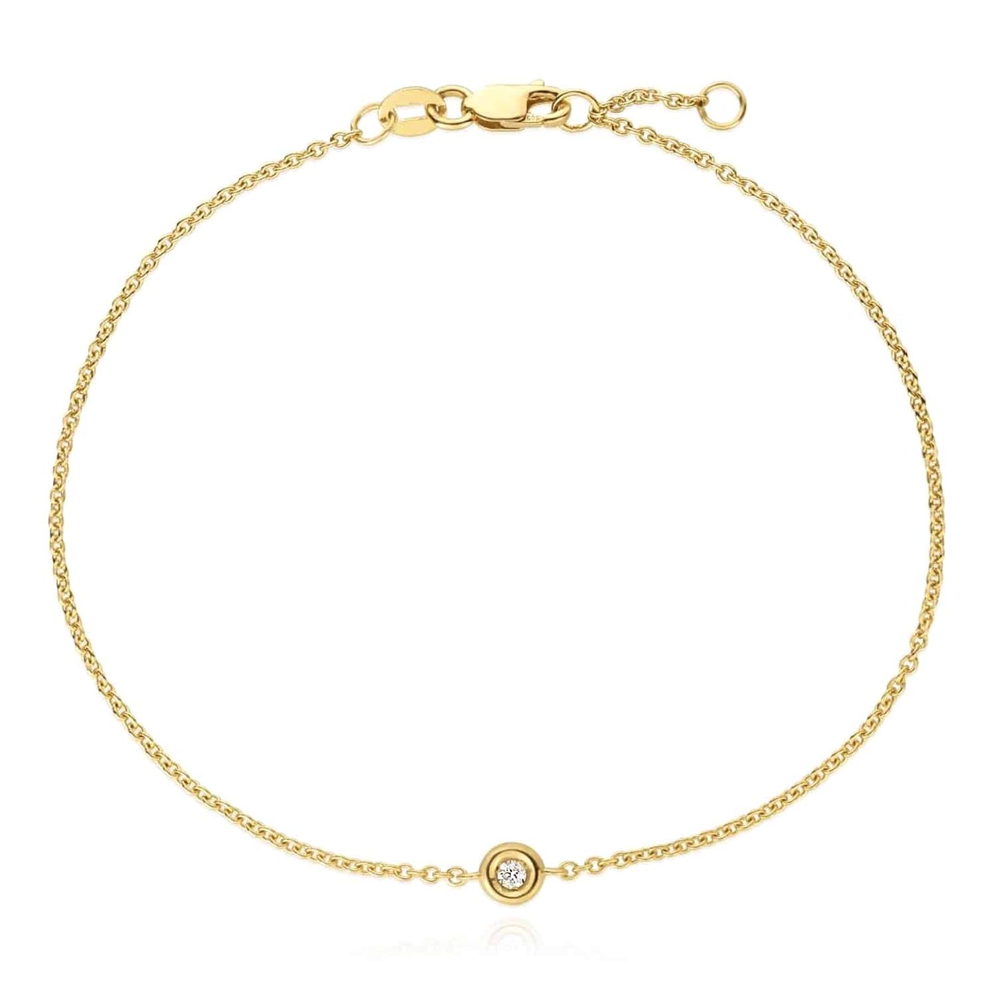 Real Diamond 14K Real Gold White Rose Solitaire Cable Bracelet 6.5-7" Adjus