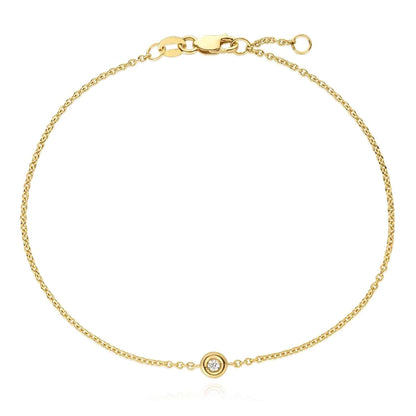 Real Diamond 14K Real Gold White Rose Solitaire Cable Bracelet 6.5-7" Adjus