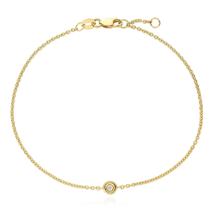 Natural Diamond 14K Yellow White Rose Gold Solitaire Cable Bracelet (Solid Links) 6.5" - 7" Adjustable - WJD Exclusives