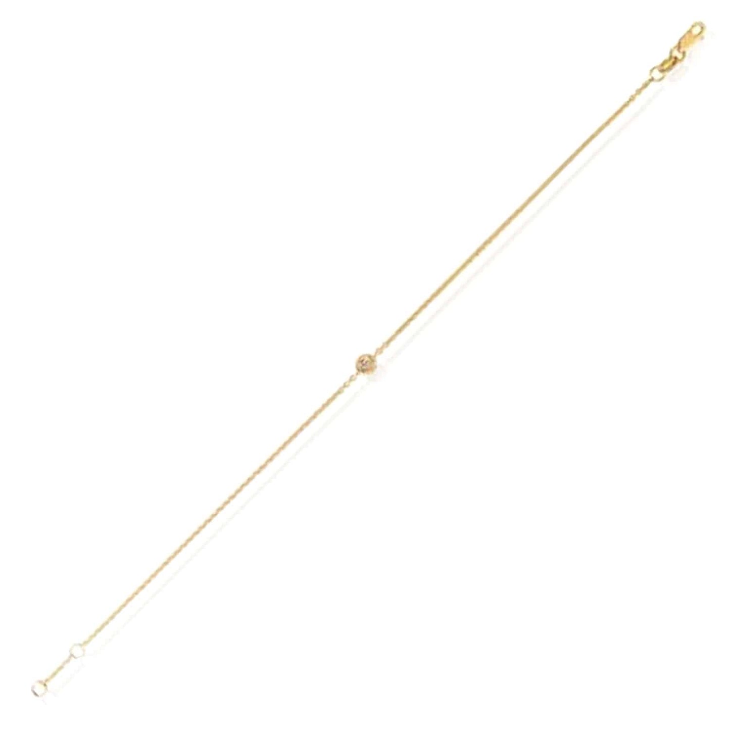 Real Diamond 14K Real Gold White Rose Solitaire Cable Bracelet 6.5-7" Adjus