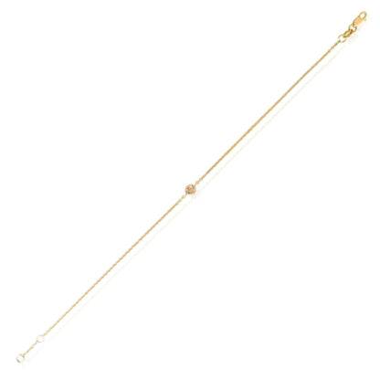 Real Diamond 14K Real Gold White Rose Solitaire Cable Bracelet 6.5-7" Adjus