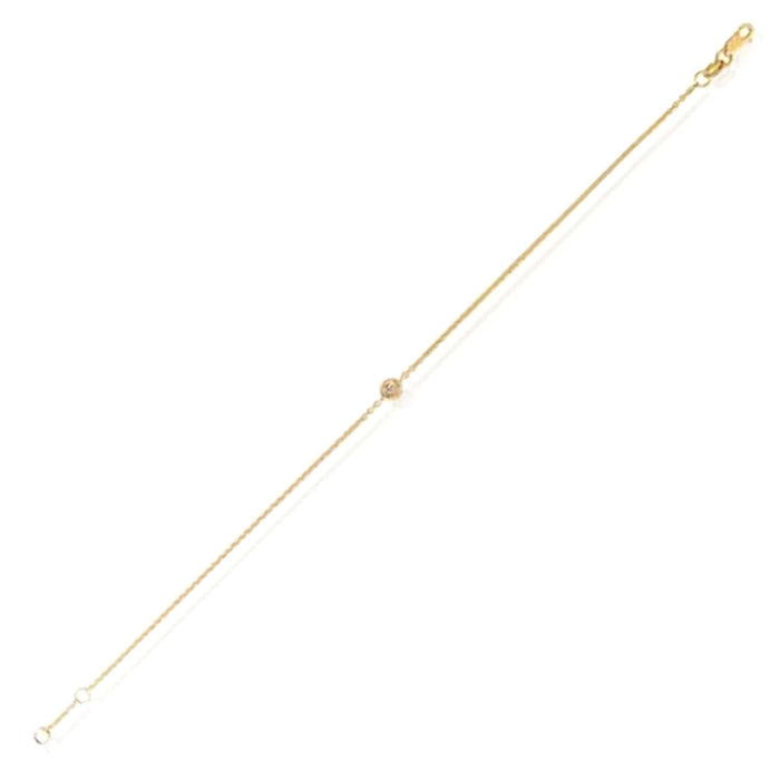 Natural Diamond 14K Yellow White Rose Gold Solitaire Cable Bracelet (Solid Links) 6.5" - 7" Adjustable - WJD Exclusives