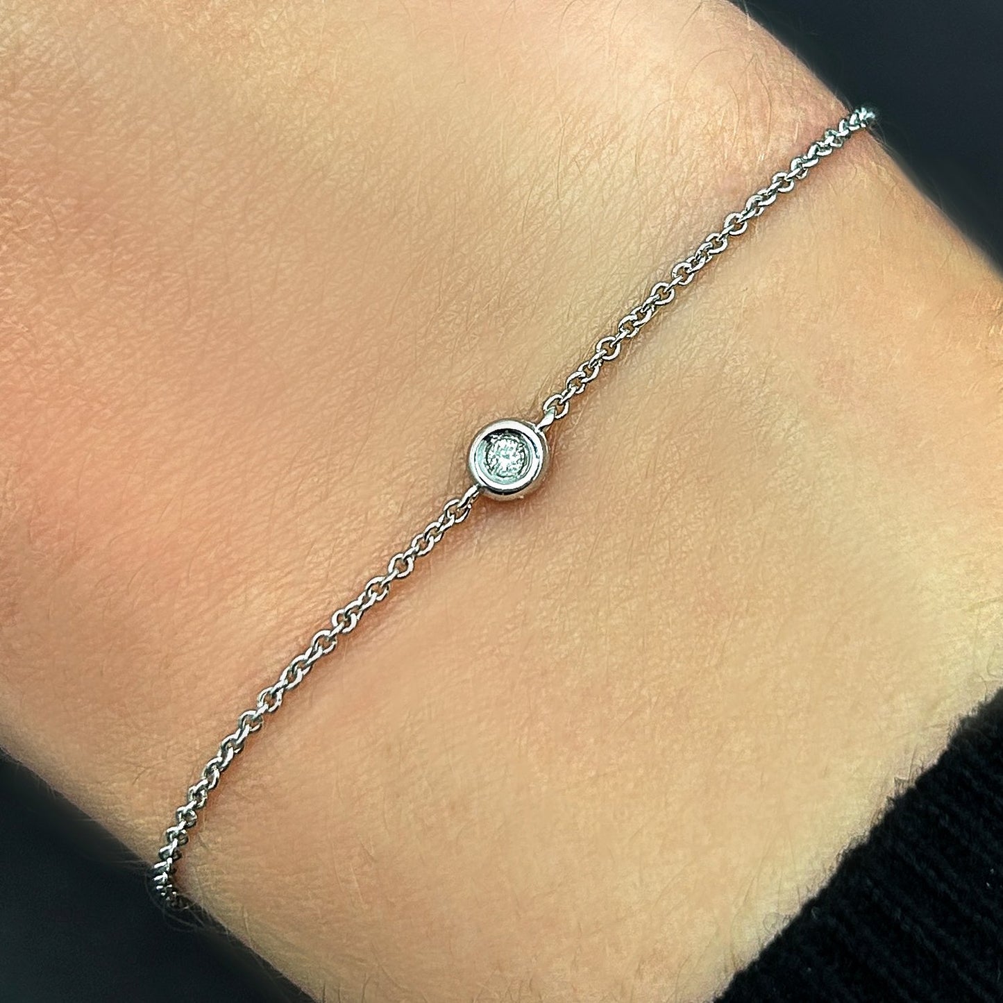 Real Diamond 14K Real Gold White Rose Solitaire Cable Bracelet 6.5-7" Adjus