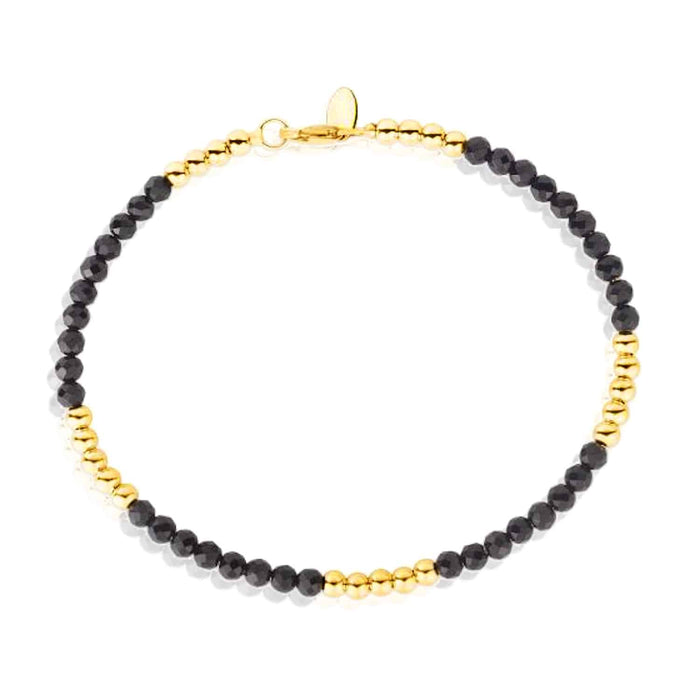 14K Yellow Gold 3.5mm Ball Beaded Black Onyx Bracelet (Solid Links) 7" - WJD Exclusives