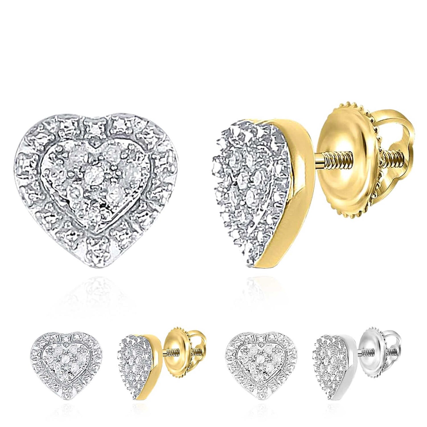 0.05CTW Natural Diamond 18K Gold Over Silver Heart Cluster Stud Earrings