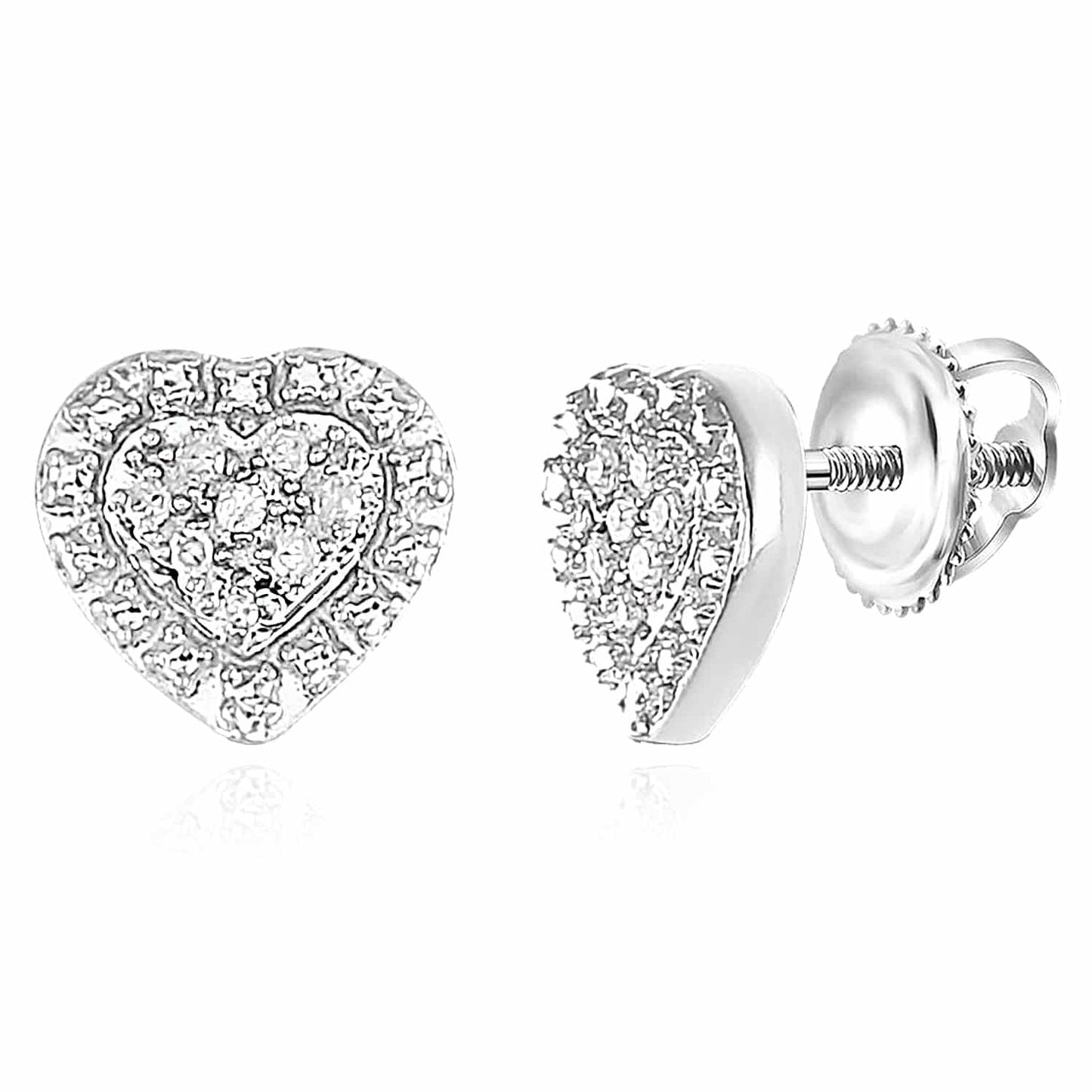 0.05CTW Natural Diamond 18K Gold Over Silver Heart Cluster Stud Earrings