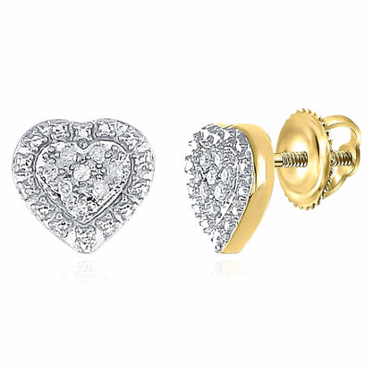 0.05CTW Natural Diamond 18K Gold Over Silver Heart Cluster Stud Earrings