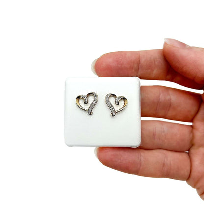 Natural Diamond 18K Gold Over Silver Yellow White Open Heart Stud Earrings