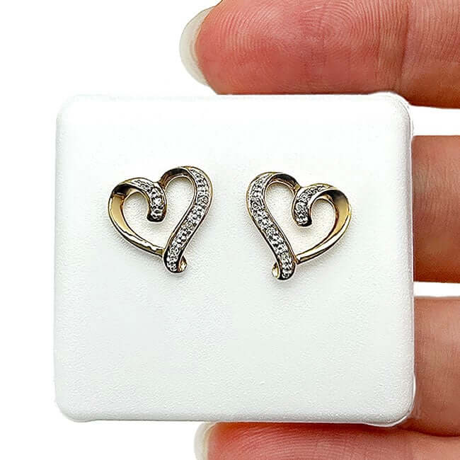 Natural Diamond 18K Gold Over Silver Yellow White Open Heart Stud Earrings
