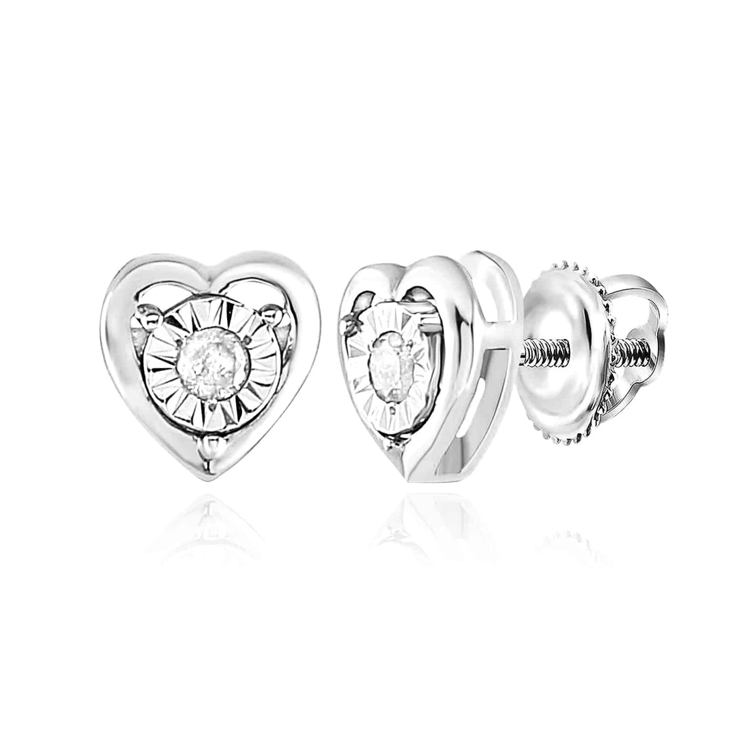 0.06CTW Real Diamond 18K Gold Over Sterling Silver Heart Stud Earrings 5.7mm