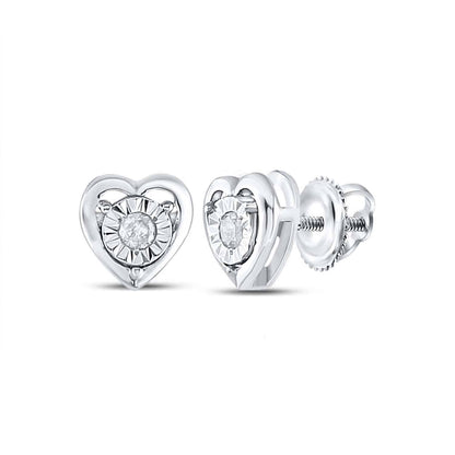 0.06CTW Real Diamond 18K Gold Over Sterling Silver Heart Stud Earrings 5.7mm