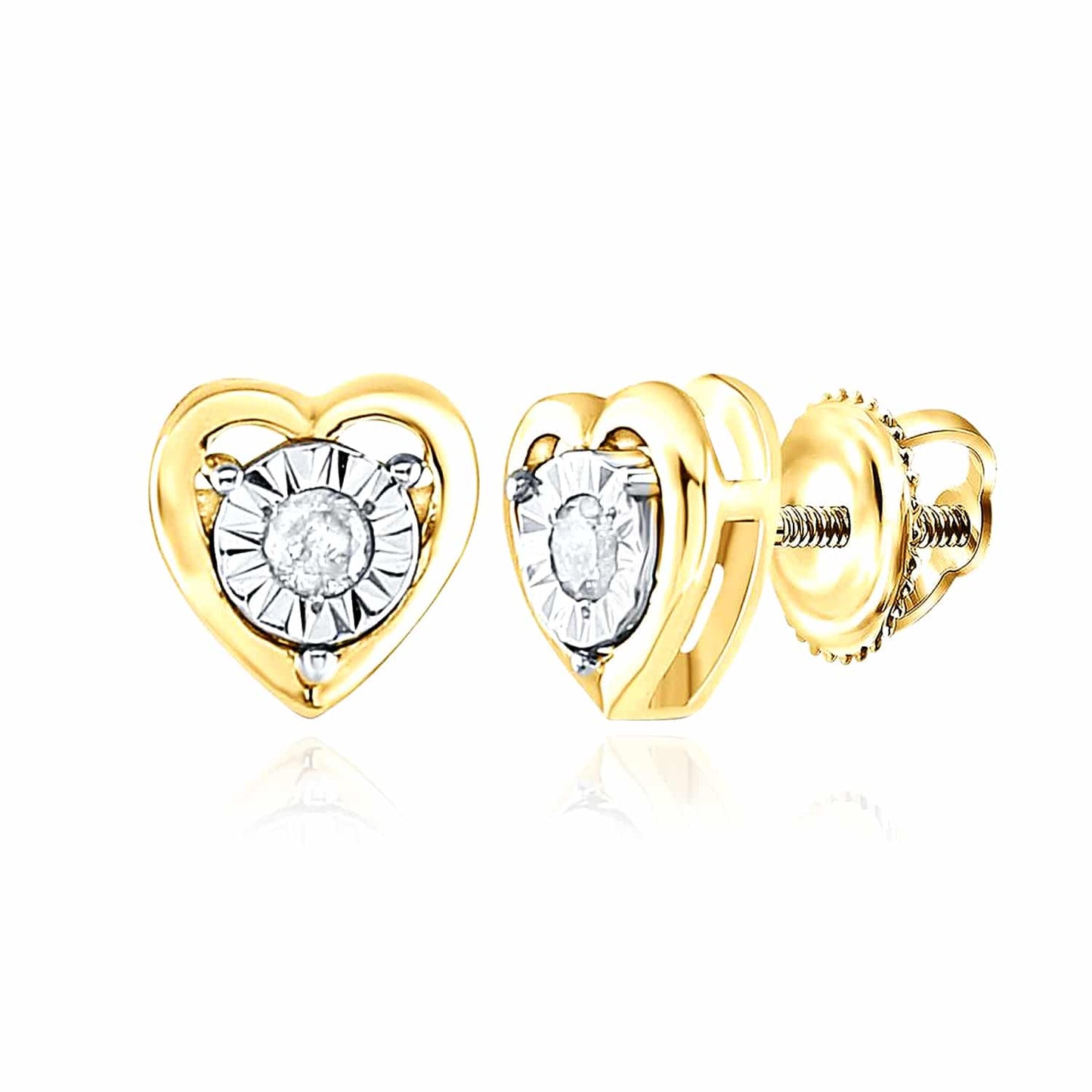 0.06CTW Real Diamond 18K Gold Over Sterling Silver Heart Stud Earrings 5.7mm