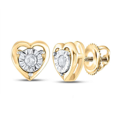 0.06CTW Real Diamond 18K Gold Over Sterling Silver Heart Stud Earrings 5.7mm
