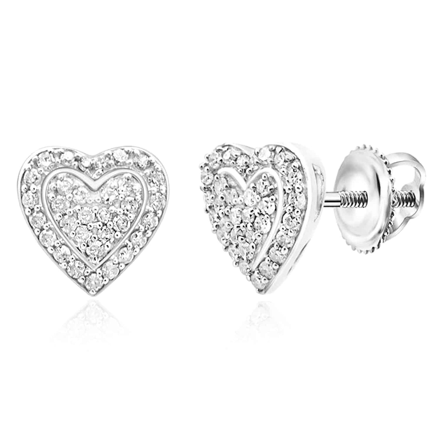 0.25CTW Real Diamond Gold Over Silver Heart Cluster Stud Earrings 7.7mm