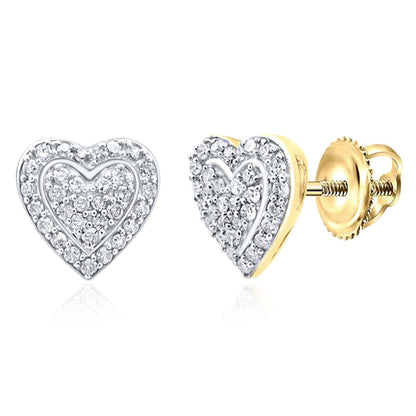 0.25CTW Real Diamond Gold Over Silver Heart Cluster Stud Earrings 7.7mm