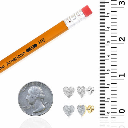 0.25CTW Real Diamond Gold Over Silver Heart Cluster Stud Earrings 7.7mm