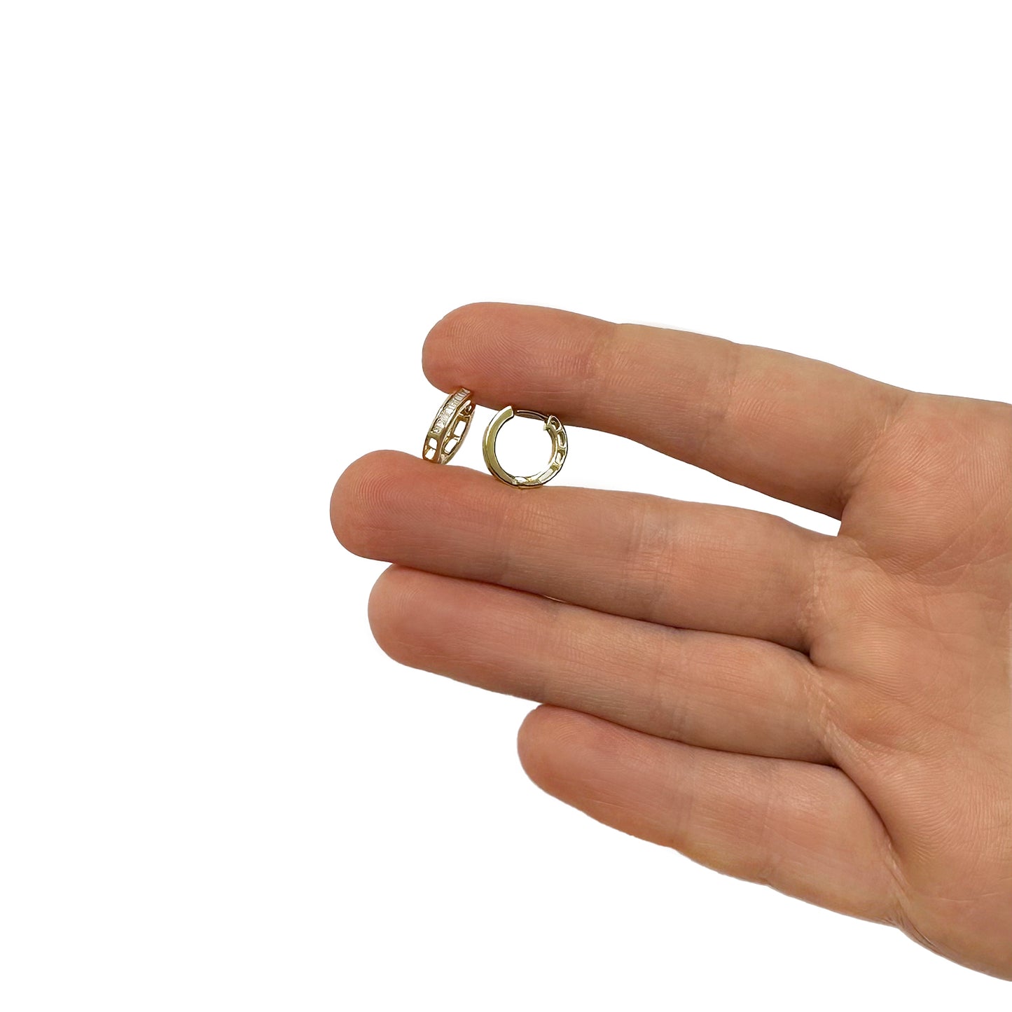 0.15CTW Natural Diamond 18K Gold Over Silver Baguette Huggie Hoop Earrings 13mm