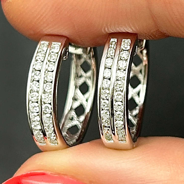 0.30CTW Natural Diamond 18K Gold Over Silver Yellow White Hoop Earrings 15mm - WJD Exclusives