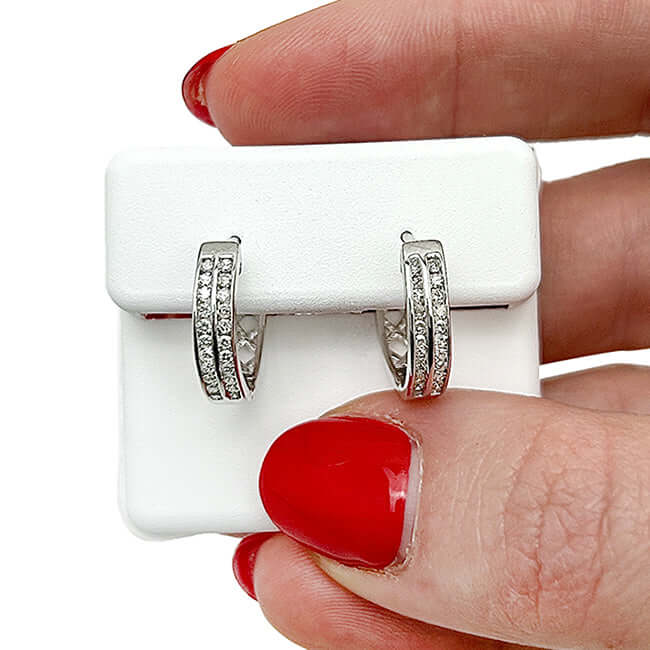 0.30CTW Natural Diamond 18K Gold Over Silver Yellow White Hoop Earrings 15mm - WJD Exclusives