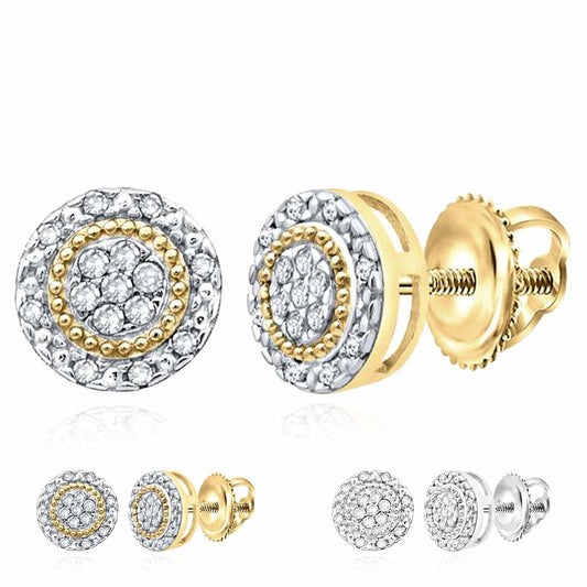 0.10CTW Real Diamond 7mm Sterling Silver Round Cluster Stud Earrings 7mm