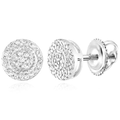 0.10CTW Real Diamond 7mm Sterling Silver Round Cluster Stud Earrings 7mm