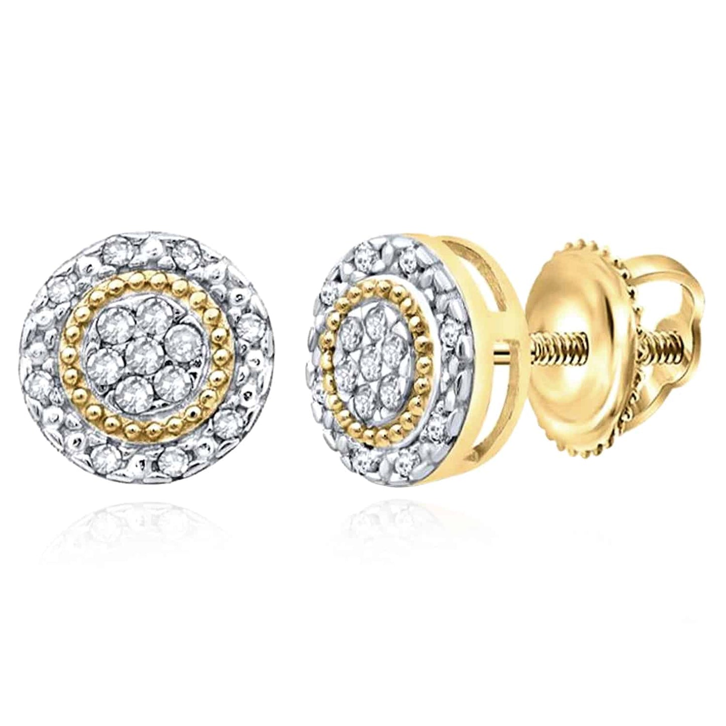 0.10CTW Real Diamond 7mm Sterling Silver Round Cluster Stud Earrings 7mm