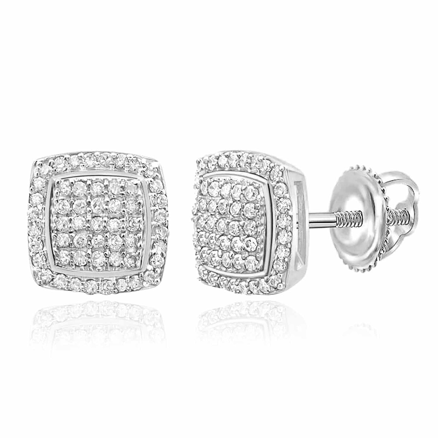 0.33CTW Real Diamond 18K Gold Over Silver Yellow White Square Stud Earrings