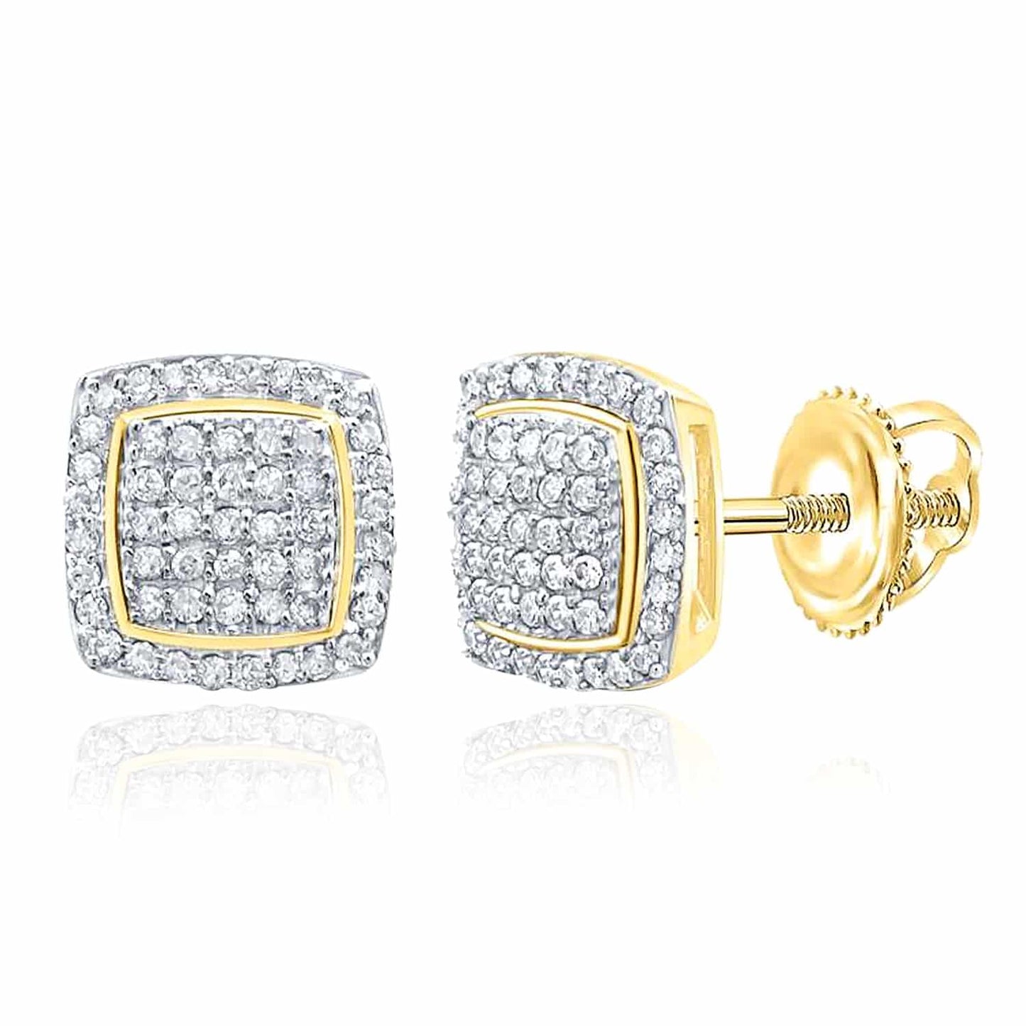 0.33CTW Real Diamond 18K Gold Over Silver Yellow White Square Stud Earrings