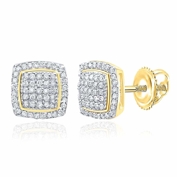 0.33CTW Natural Diamond 18K Gold Over Silver Yellow White Square Stud Earrings - WJD Exclusives