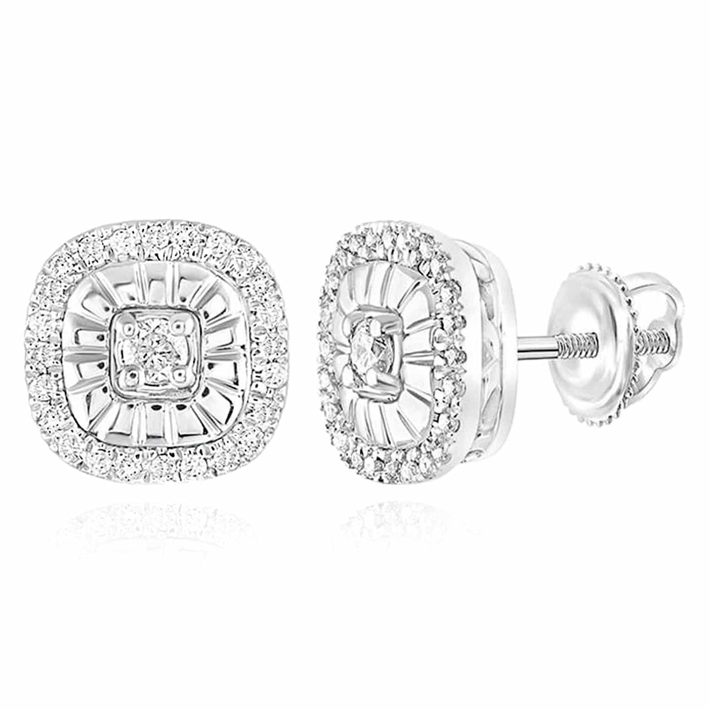 0.20CTW Real Diamond Sterling Silver Screw Back Stud Earrings 7mm