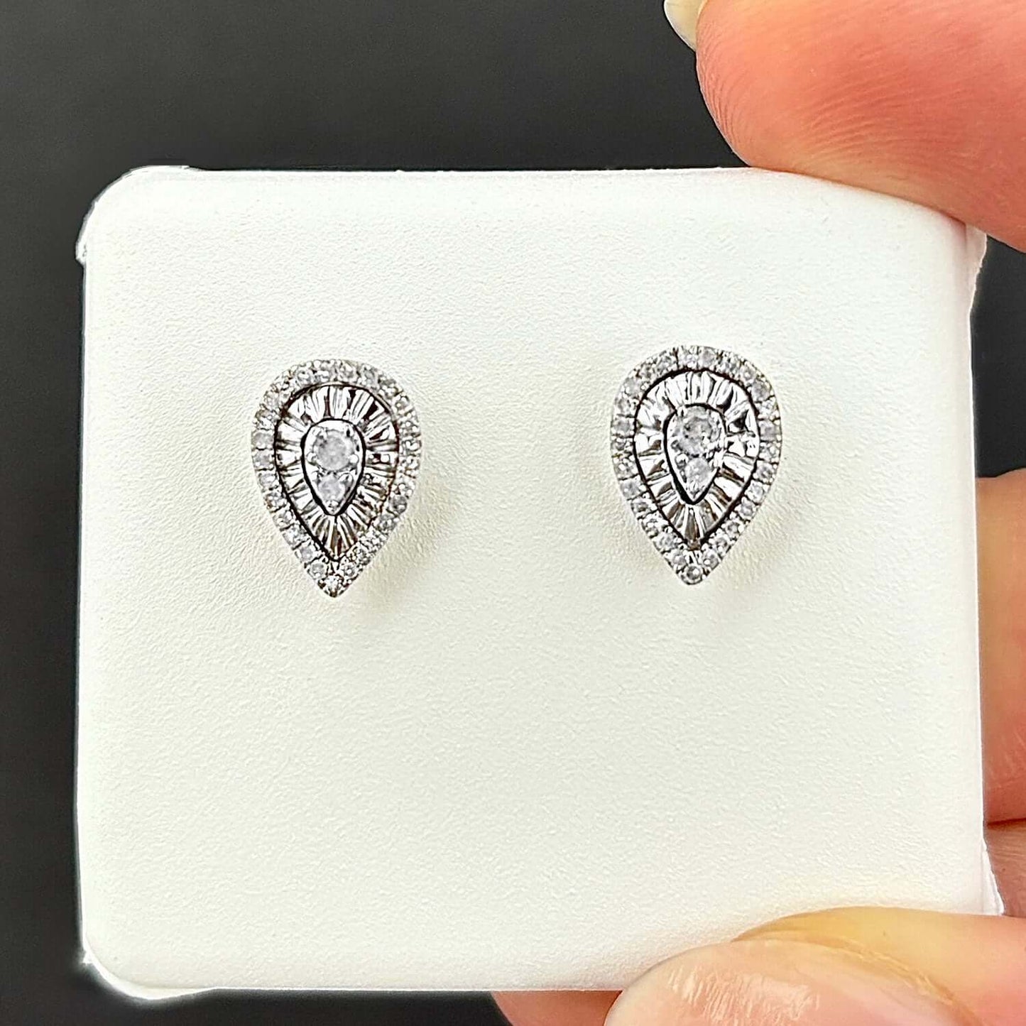 0.22CTW Natural Diamond Sterling Silver Pear Stud Screw Back Earrings 9.5mm